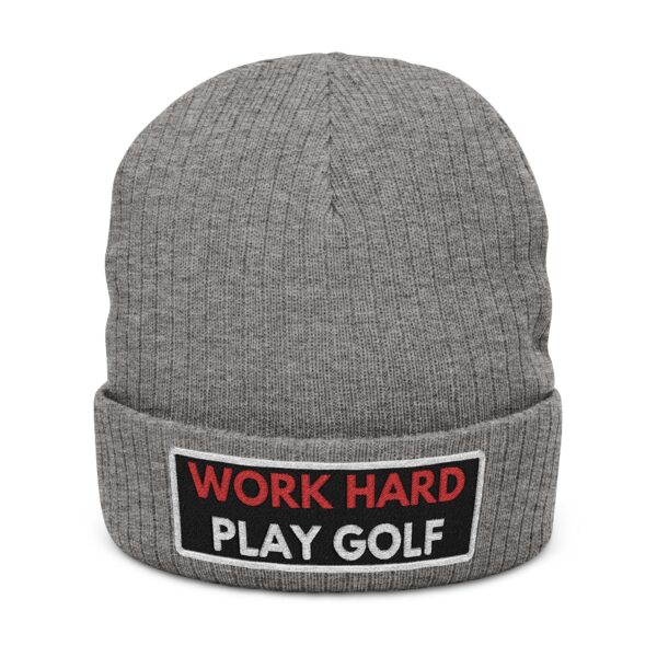 Work Hard Play Golf Ribbed Knit Beanie - Image 5
