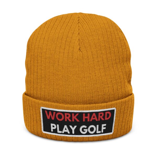 Work Hard Play Golf Ribbed Knit Beanie - Image 7