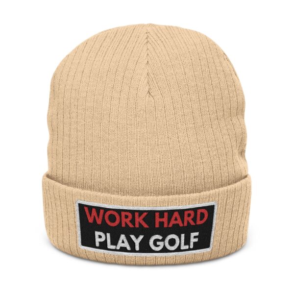 Work Hard Play Golf Ribbed Knit Beanie - Image 3
