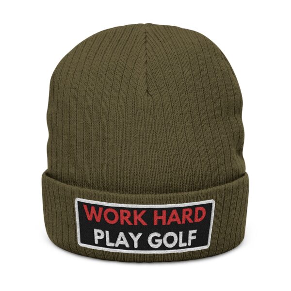 Work Hard Play Golf Ribbed Knit Beanie - Image 11
