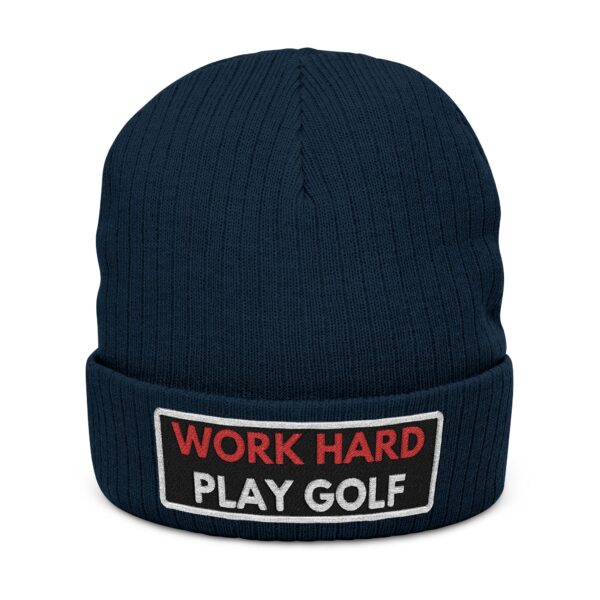 Work Hard Play Golf Ribbed Knit Beanie - Image 15