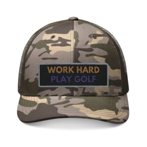 Camouflage Trucker Hat - Work Hard Play Golf Embroidery