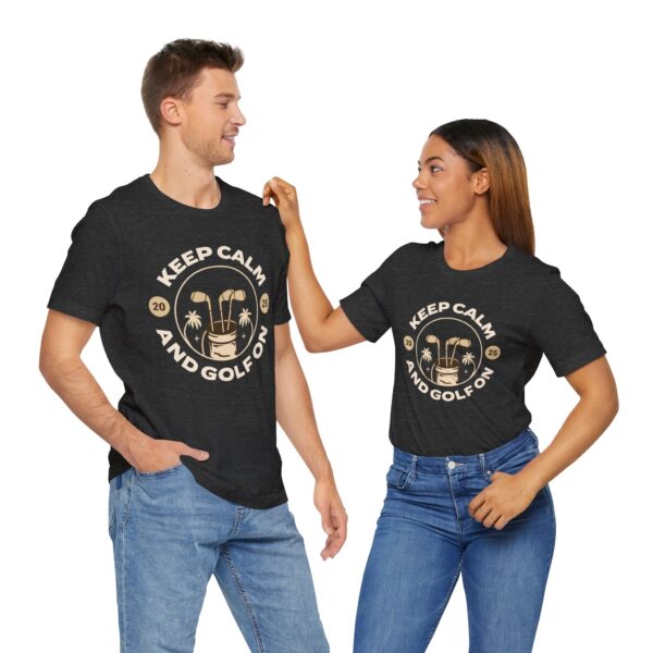 Keep Calm and Golf On Unisex Jersey Tee - Perfect for Golf Lovers - Image 2
